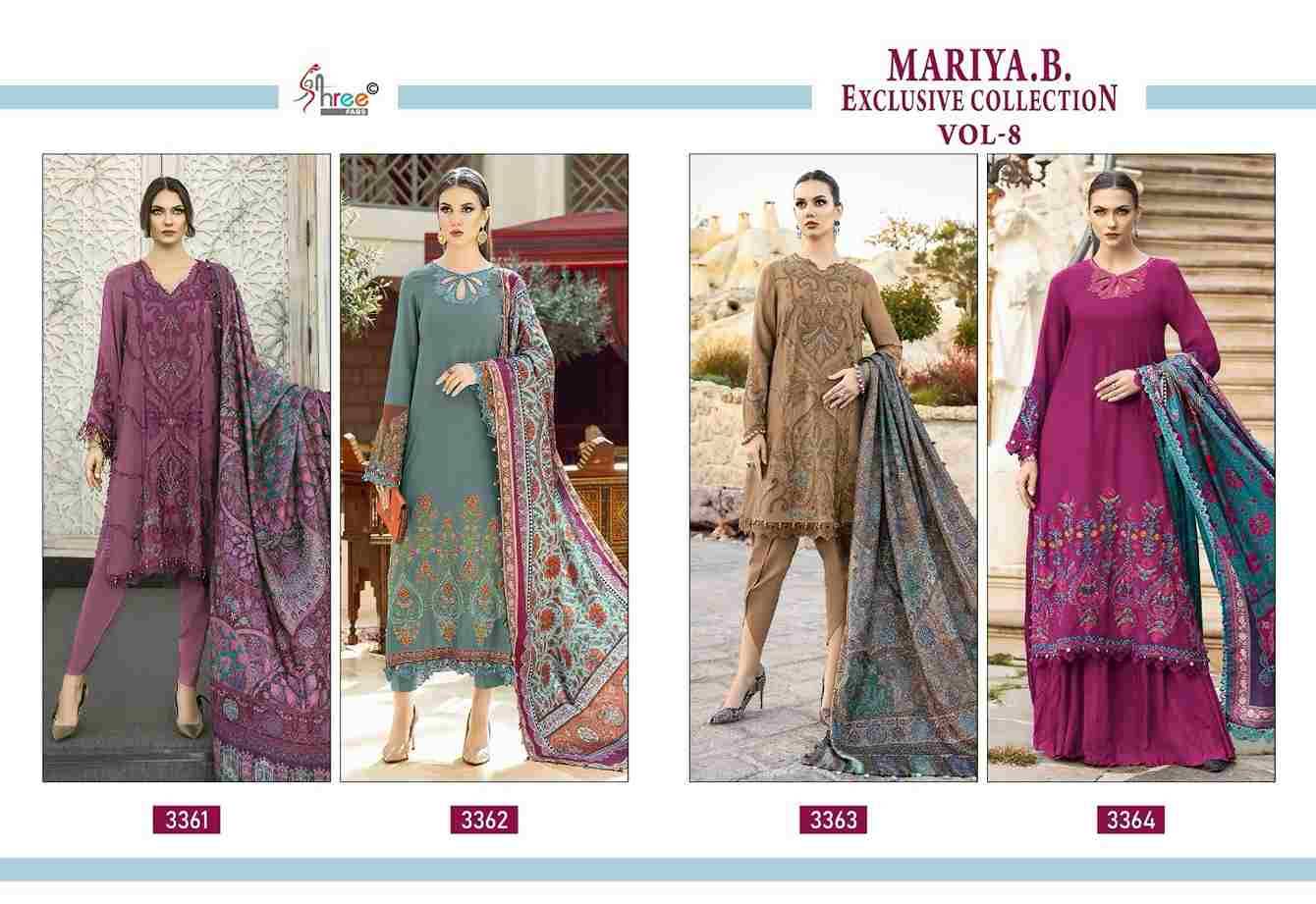 Mariya.B. Exclusive Collection Vol-8 By Shree Fabs 3361 To 3364 Series Designer Pakistani Suits Beautiful Fancy Stylish Colorful Party Wear & Occasional Wear Pure Rayon Cotton With Embroidery Dresses At Wholesale Price